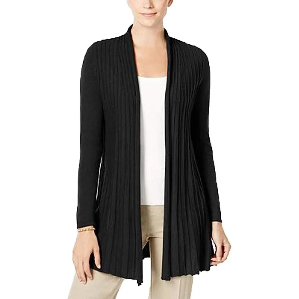 BIRCH NY Women's Ribbed Long Sleeve Open-Front Cardigan Black Size Medium‎ NWT
